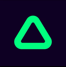 a green triangle on a dark background with the letter a in the middle