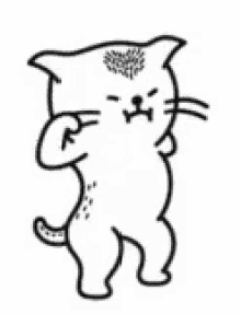 a black and white drawing of a cat standing on its hind legs with its paws up .