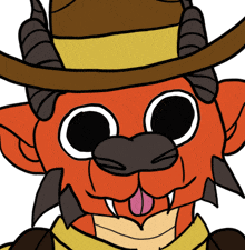 a cartoon drawing of a dragon wearing a cowboy hat and scarf