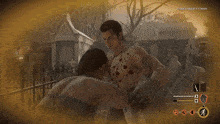 a video game called undertaker 's cabin shows a man and a woman kissing in a cemetery