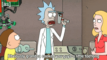 a cartoon of rick and morty with a caption that says obviously grandpa cooked you guys a little too long