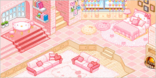 a pixel art of a hello kitty bedroom