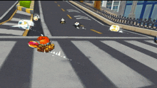 a video game is being played on a street with a few characters