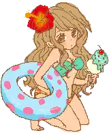a pixel art drawing of a girl in a bikini holding an ice cream