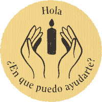 a sticker with two hands holding a candle and the words hola en que puedo ayudarte