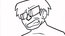 a green drawing of a man with glasses and a purple background .