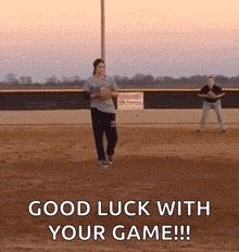 a softball player is throwing a ball with the words good luck with your game