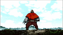 a cartoon drawing of a man in a red cape walking