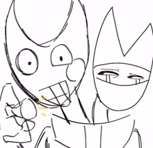a close up of a drawing of a person 's face with a fork and knife