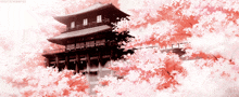 a painting of a pagoda surrounded by cherry blossoms with the caption " narutochronicus "
