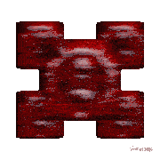 a red and black graphic with the letter h in the center