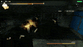 a screenshot of a video game showing a person fighting a monster