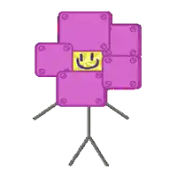 a cartoon character is standing on a stick with a smiley face on it 's face .