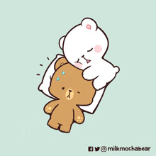 a cartoon of two teddy bears laying next to each other with milkmochabear written on the bottom