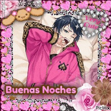 a picture of a boy with the words buenas noches written on it