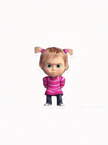a cartoon girl with pigtails wearing a pink striped sweater