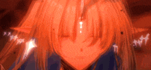 a close up of a anime character with red hair