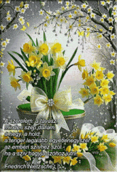 a bouquet of yellow and white flowers with a quote by friedrich nietzsche
