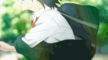a girl in a school uniform is running with a backpack on her back