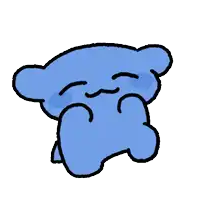 a cartoon drawing of a blue bear covering its face with its hand .