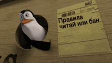 a penguin is sitting next to a piece of paper that says 6057