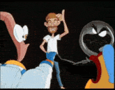 a cartoon of a man with a beard standing next to a worm