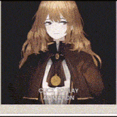a picture of a girl with long hair and a clock on her chest