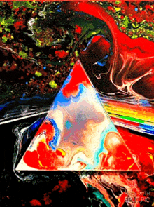 a colorful painting of a triangle made with split pic