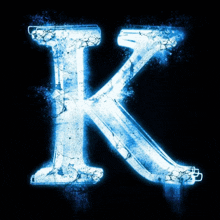 a glowing blue letter k on a dark background