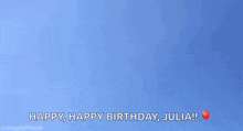 a kitten jumping in the air with the words happy happy birthday julia
