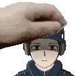 a pixel art of a man wearing headphones and a hat being pummeled by a hand .