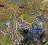 an aerial view of a city in a video game with vimayapura at the bottom right
