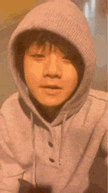 a close up of a person wearing a hoodie with a smile on their face .