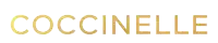 the word coccinelle is in gold on a white background