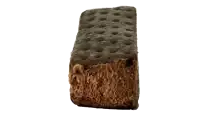 a chocolate ice cream sandwich with a strawberry filling on a white background