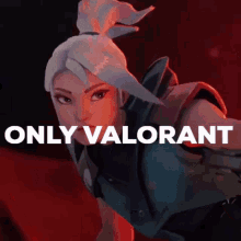 a cartoon of a woman with the words `` only valorant '' behind her .
