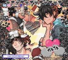 a picture of a gay boyfriend with cats and raccoons