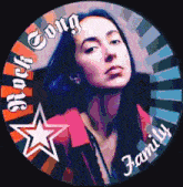 a picture of a woman with the words rock song family