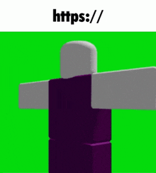 a roblox character with a purple shirt and white arms is standing in front of a green screen .