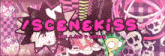a scenekiss sign with skulls and a cartoon character
