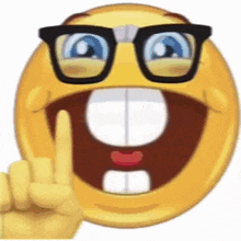 a cartoon smiley face wearing glasses and pointing up .