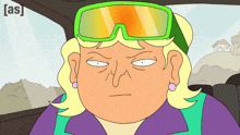 a cartoon of a woman wearing goggles with the letters a and s on the bottom