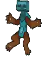 a pixel art drawing of a brown bear with a blue head and paws .