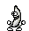 a pixel art drawing of a banana with arms and legs and a beard .