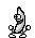 a pixel art drawing of a banana with arms and legs and a beard .