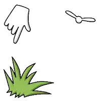a cartoon drawing of a hand pointing at a plant .