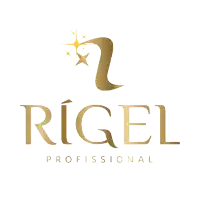 a gold logo for rigel professional with a white background