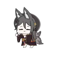 a cartoon drawing of a girl with wolf ears and a tail