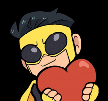 a cartoon of a superhero holding a red heart