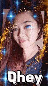 a woman 's face is surrounded by stars and the name qhey